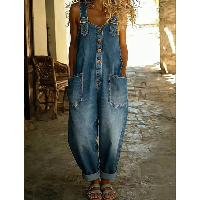 Das ultimative Sommer-Essential: Lässiger Denim-Jumpsuit mit Taschen 👖