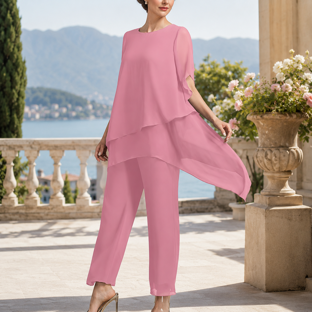 Elegant Two-Piece Set with a Flowing Layered Look