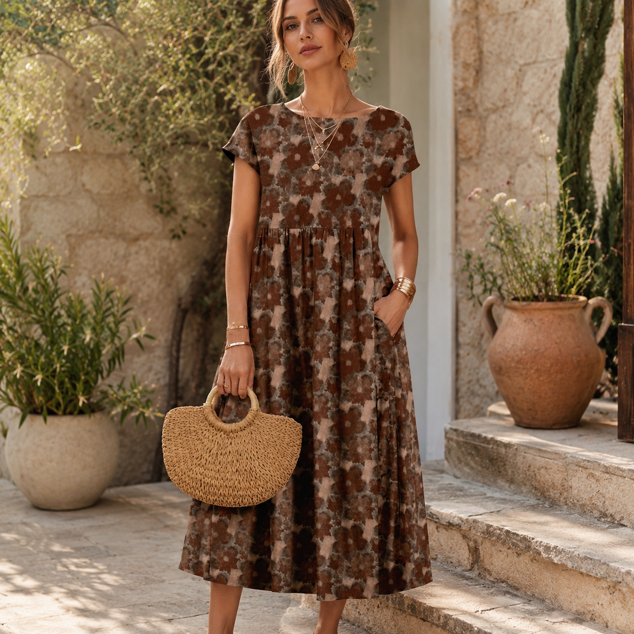 🌸 Locker, Farbenfroh & Bequem – Feminines Printkleid mit Seitentaschen für entspannte Sommertage 🌿✨
