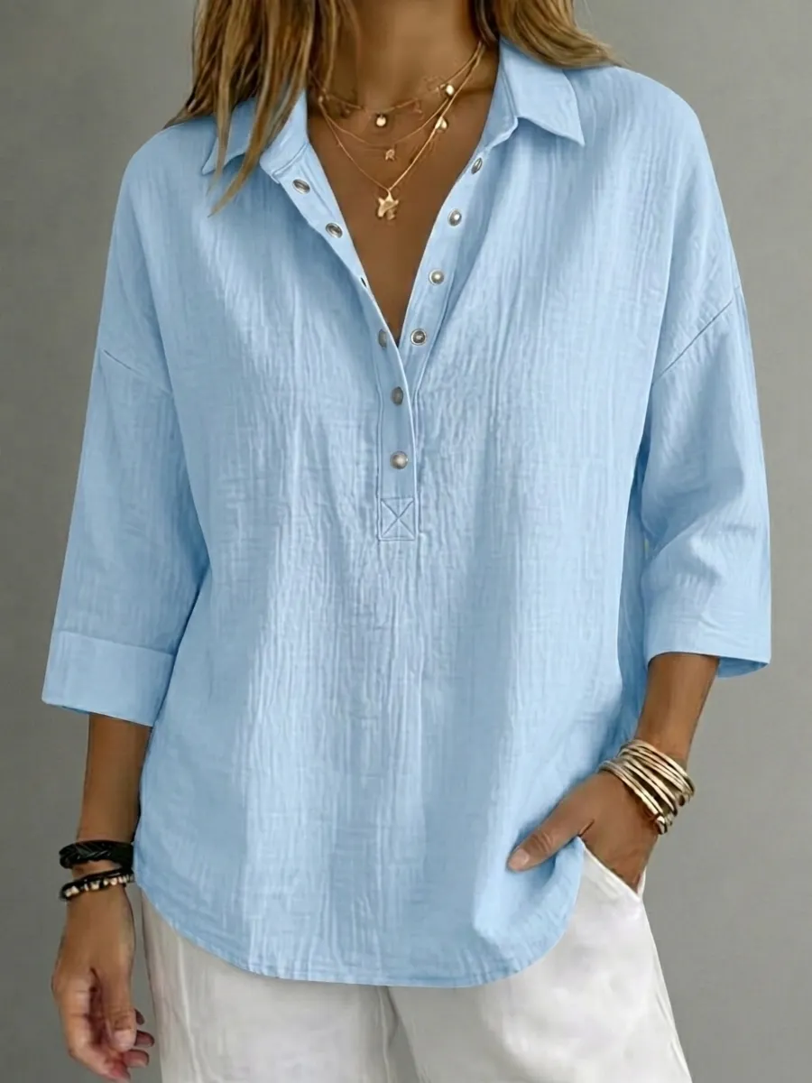 🌹New Arrival🔥 Women's Casual Linen Blend Henley 3/4 Sleeve Shirt
