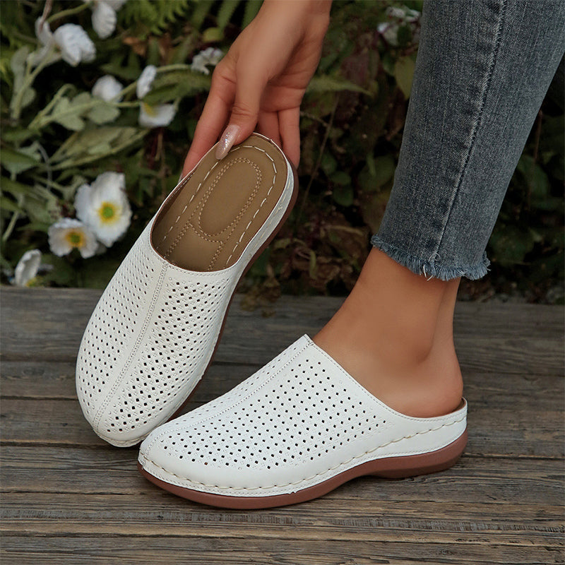 👡 Mules à semelle compensée perforées pour femme – Confortables, chics et faciles à enfiler 🌿