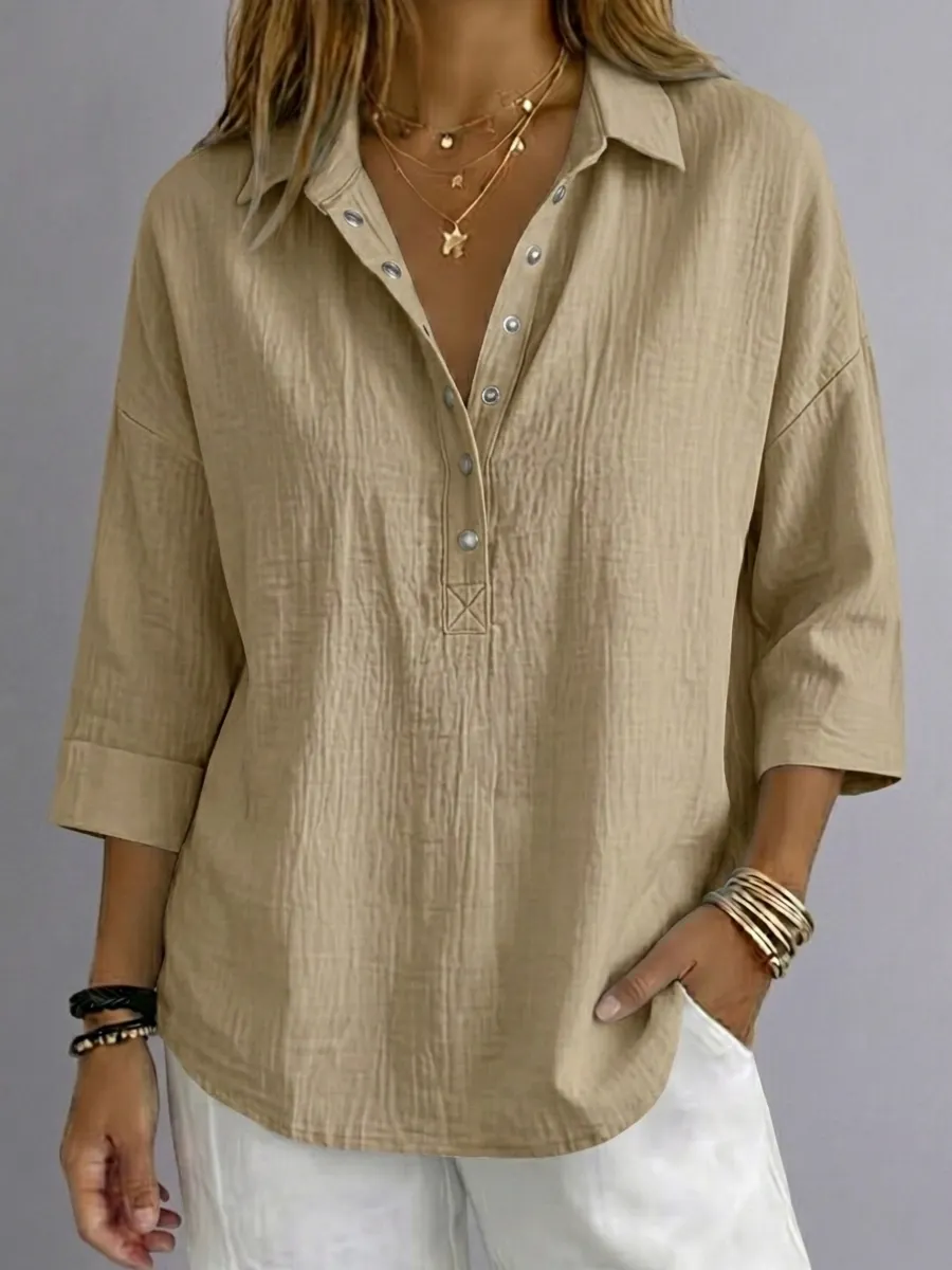 🌹New Arrival🔥 Women's Casual Linen Blend Henley 3/4 Sleeve Shirt