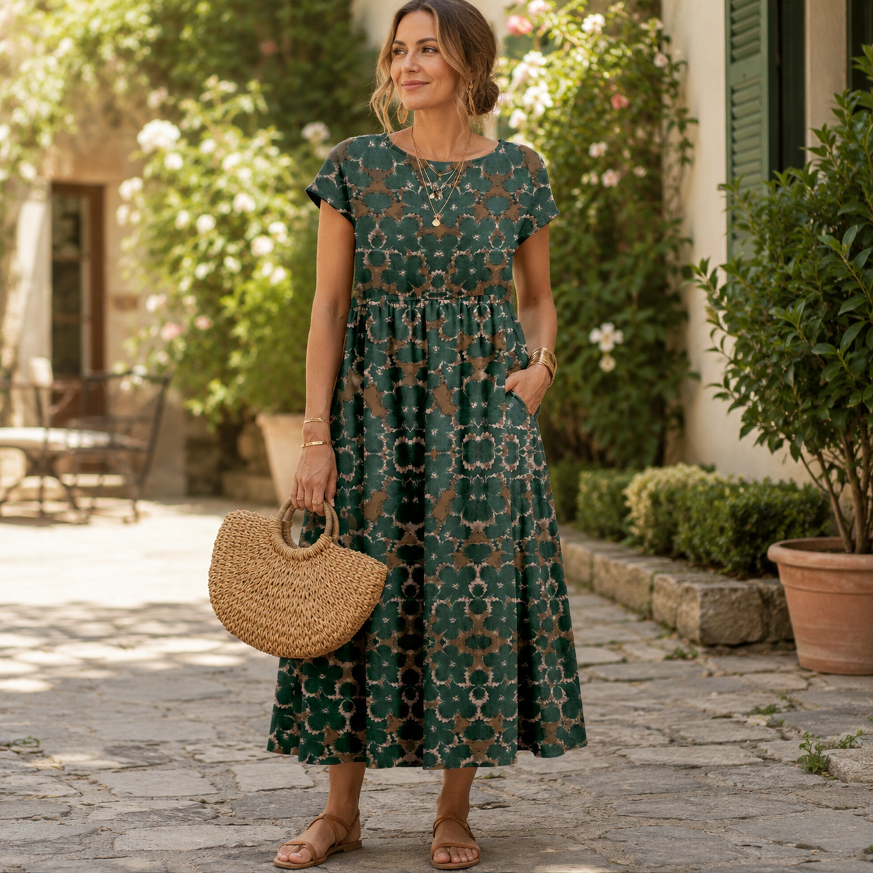 🌸 Locker, Farbenfroh & Bequem – Feminines Printkleid mit Seitentaschen für entspannte Sommertage 🌿✨