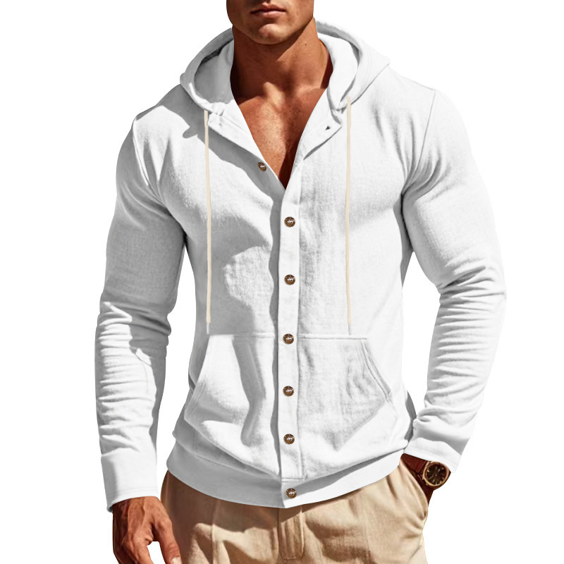 Men's Loose-Fit Linen Hoodie Shirt