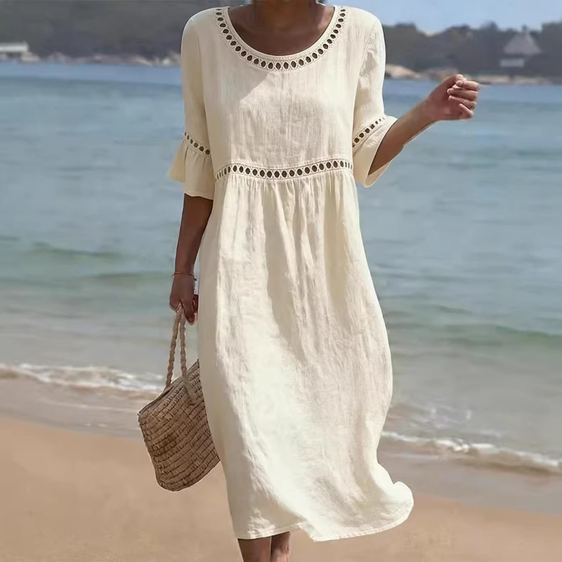 👗Women's Loose-fitting Linen And Cotton Dress, hides belly and flatters your figure