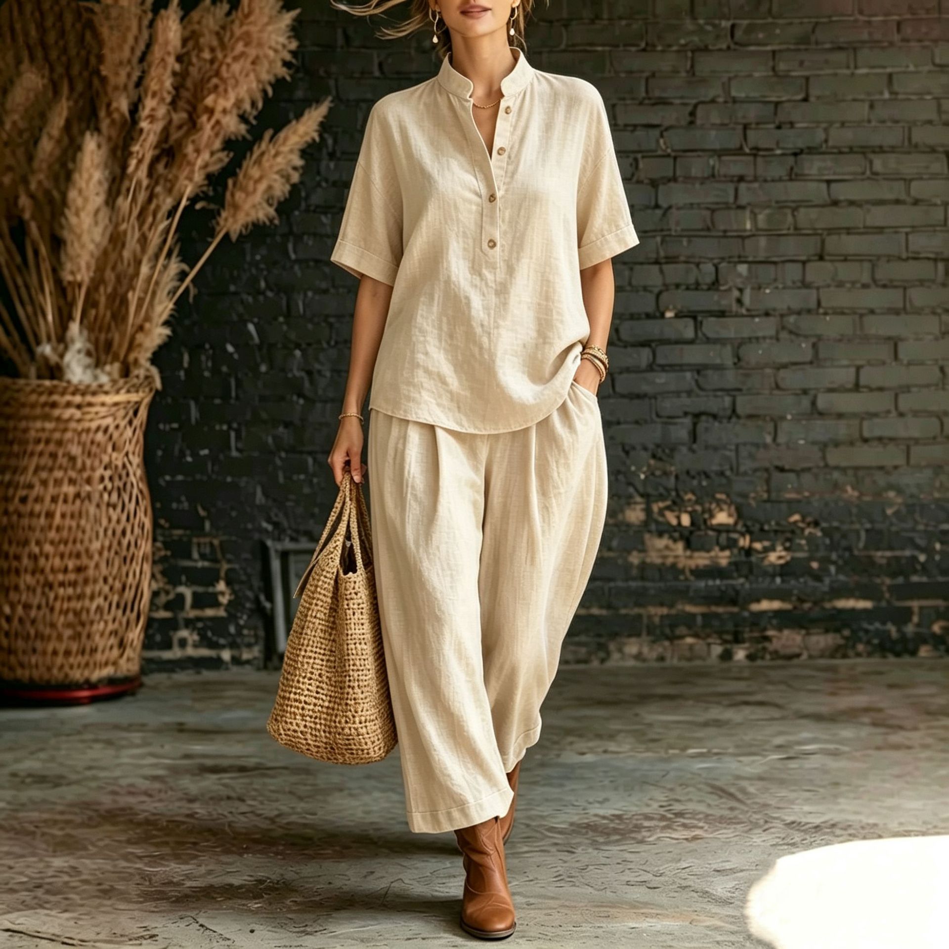 ✨ Ensemble Lin Décontracté Femme