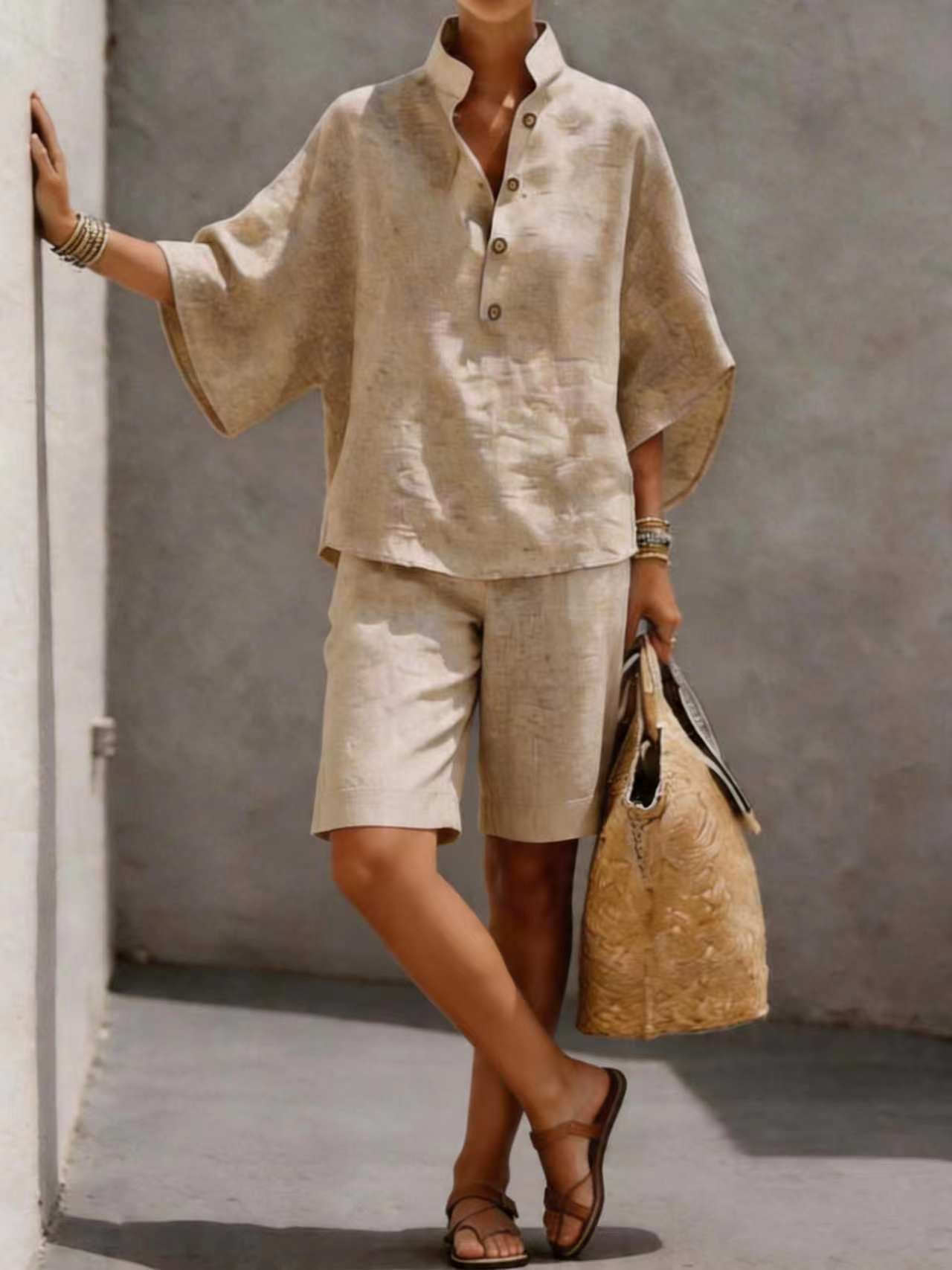 ✨Last Day 70%OFF✨Casual and comfortable linen short-sleeved top and shorts two-piece set