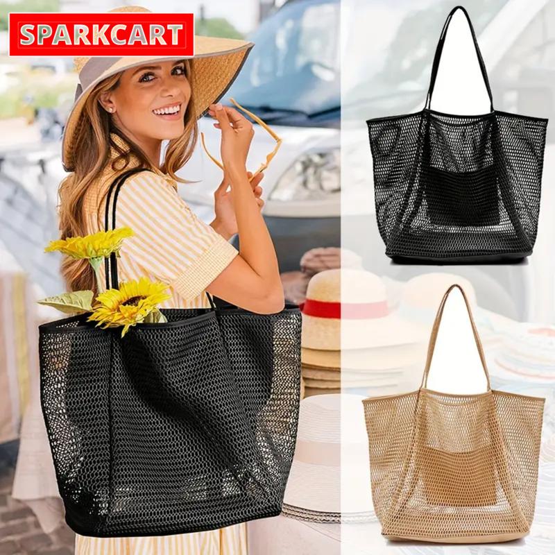 Beach Bags for Women, Summer Travel Mesh Tote Bag with Large Inner
