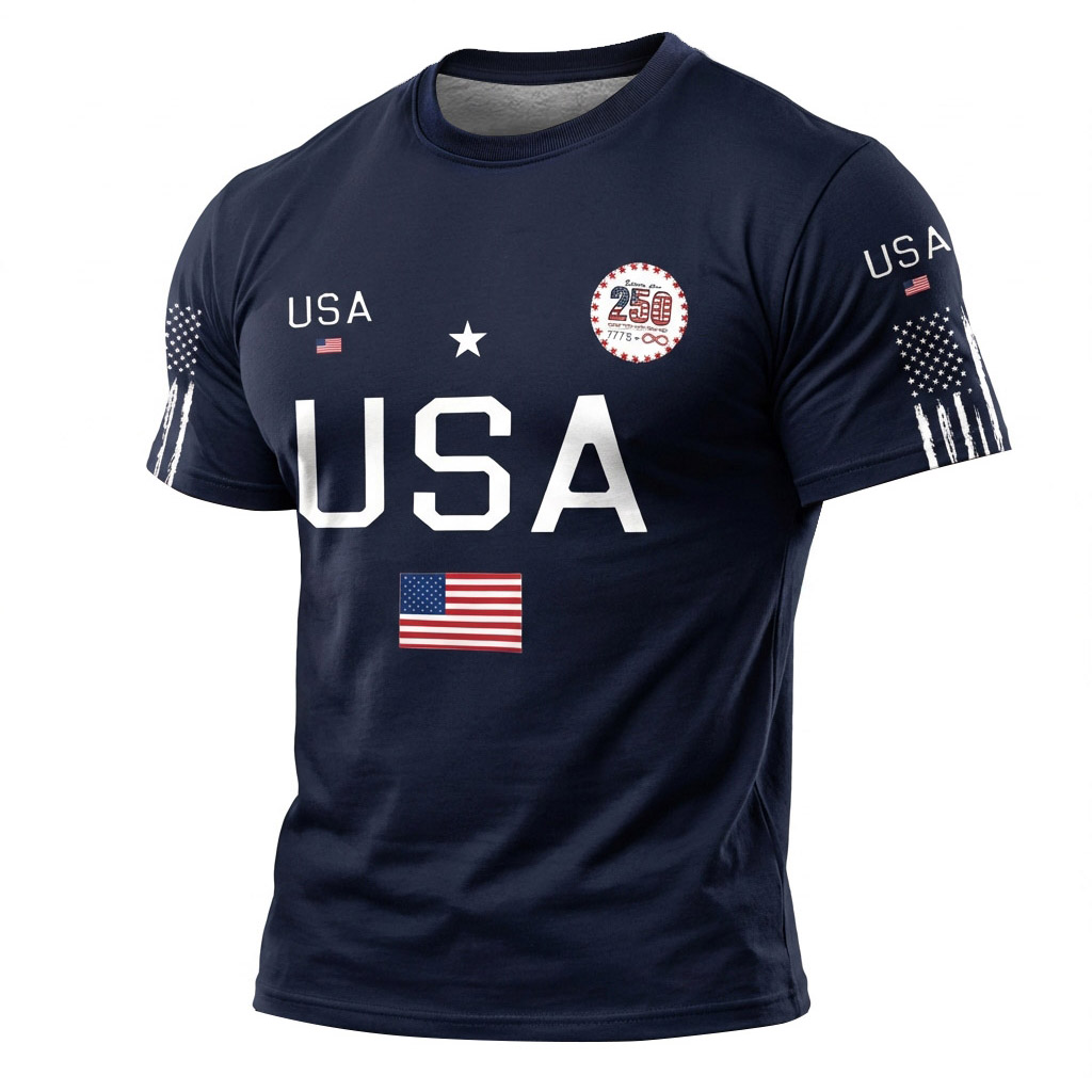 Men's Vintage 250th Anniversary American Flag USA Patriotic Print Short-Sleeve T-Shirt