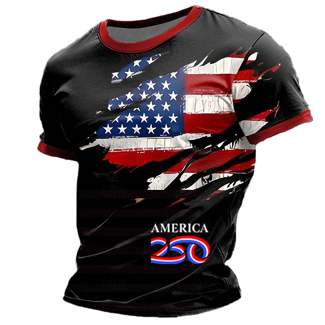 Men's Vintage 250th Anniversary American Flag Patriotic Print Short-Sleeve T-Shirt