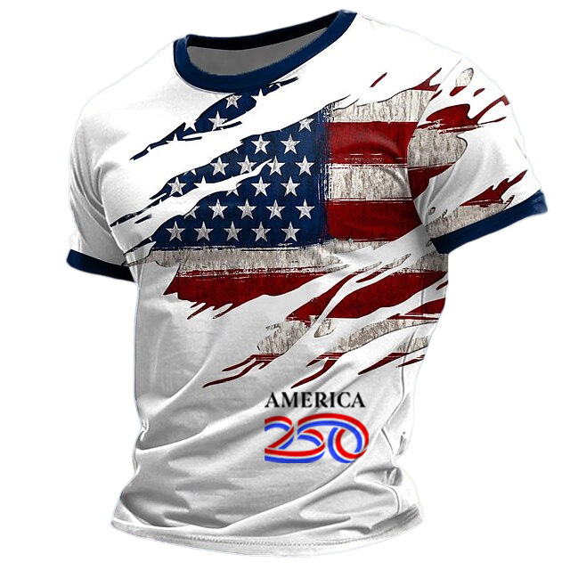 Men's Vintage 250th Anniversary American Flag Patriotic Print Short-Sleeve T-Shirt