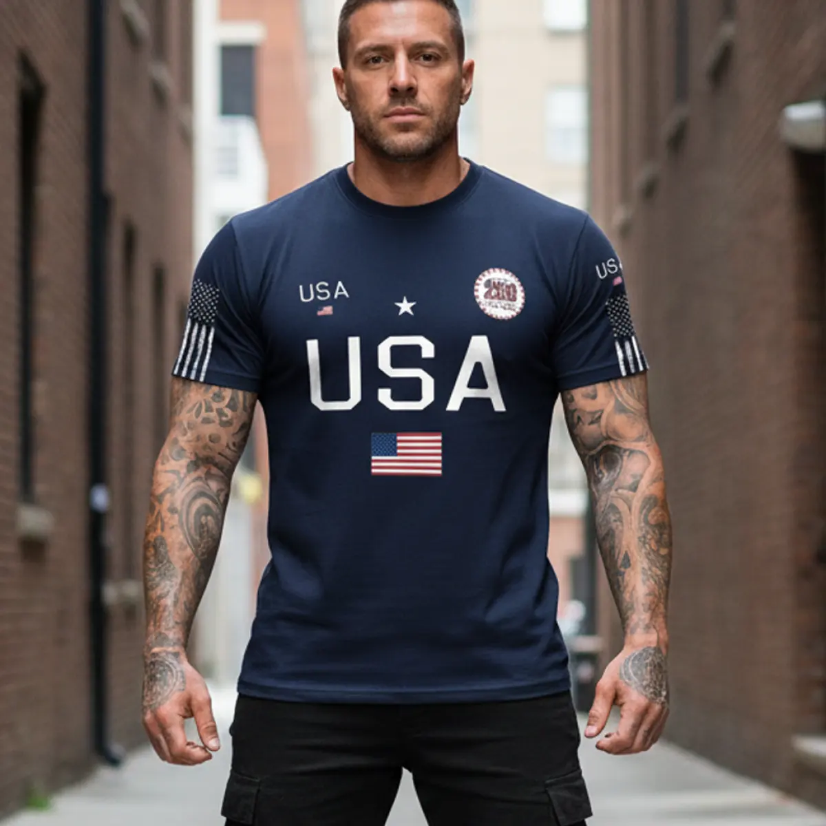 Men's Vintage 250th Anniversary American Flag USA Patriotic Print Short-Sleeve T-Shirt
