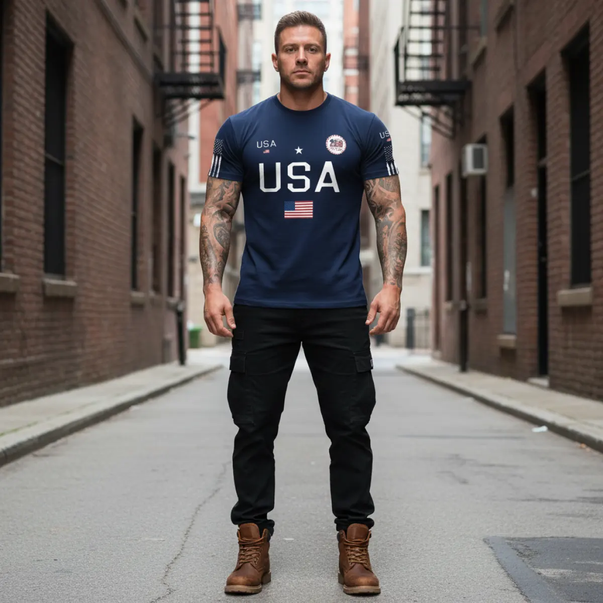 Men's Vintage 250th Anniversary American Flag USA Patriotic Print Short-Sleeve T-Shirt