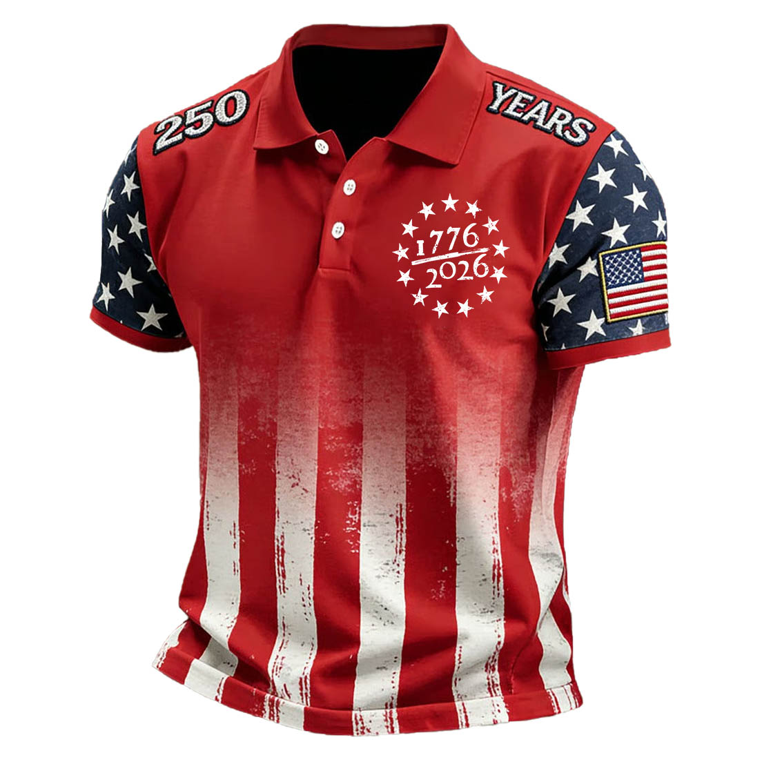 Men's Vintage 250th Anniversary American Flag 1776 Patriotic Print Polo Short-Sleeve T-Shirt