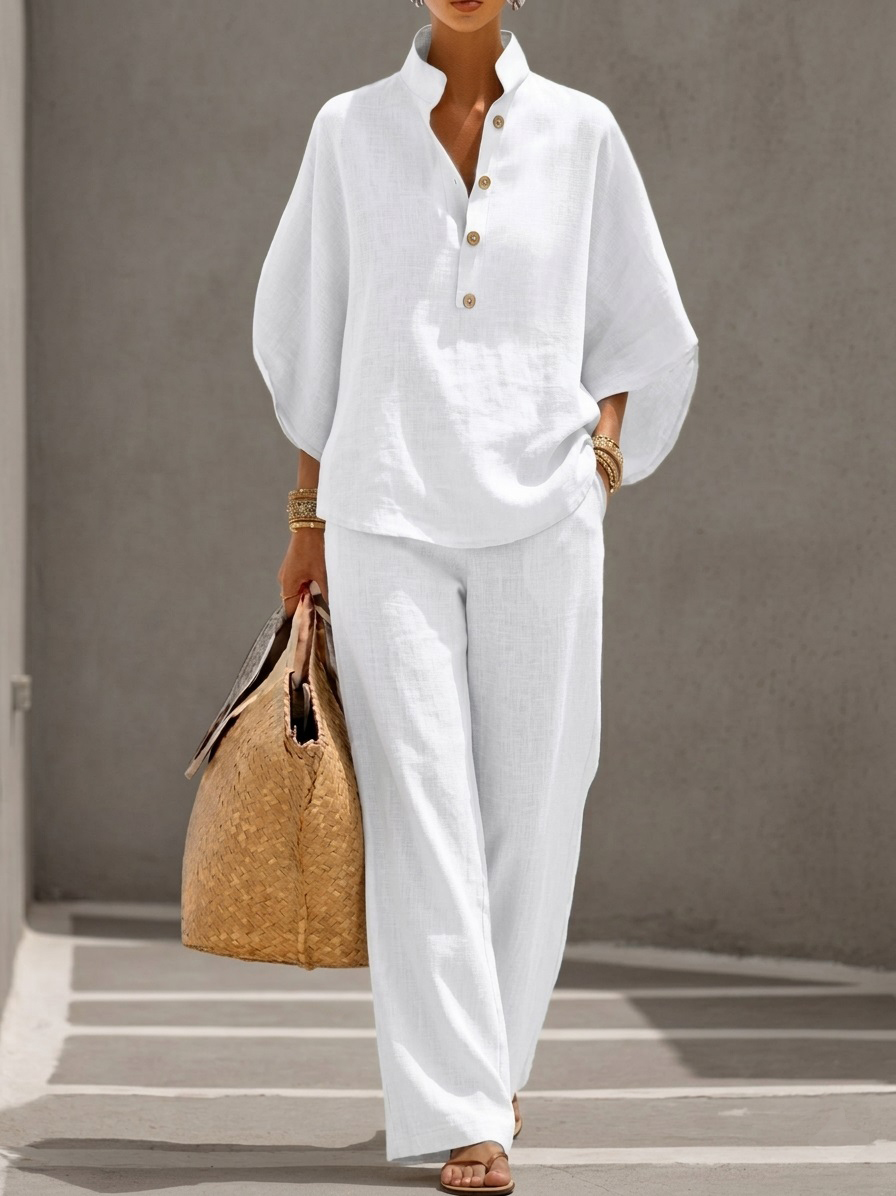 New Arrivals🔥 Women’s Casual Cozy Batwing Sleeve Linen Cotton Two-Piece Set