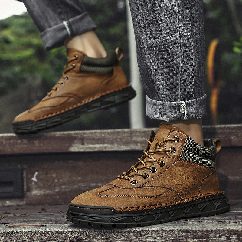 ⏰ Offre limitée : -70 % – Bottines en cuir pour homme – Bout large et soutien de la voûte plantaire et de la cheville