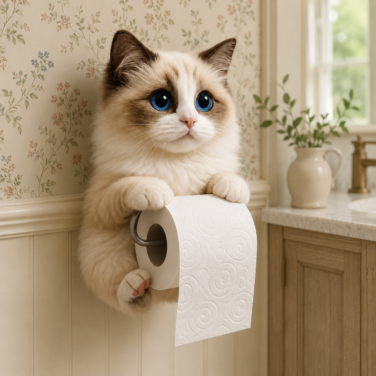 🐾 Cute Cat Toilet Paper Holder – Whimsical Wall Décor with Practical Roll Storage 😻