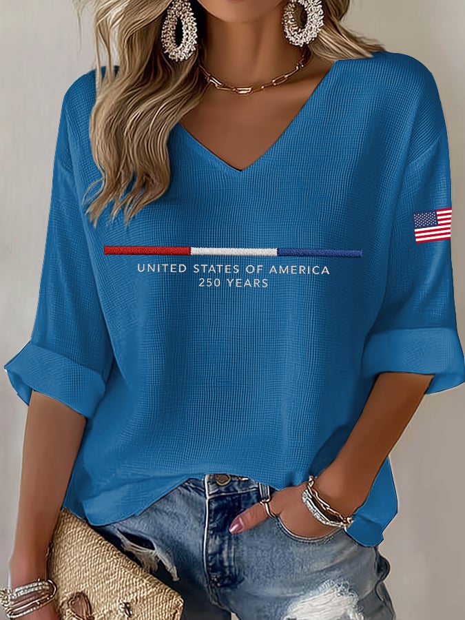 Women's United States 250TH Anniversary Print Waffle Long Sleeve T-Shirt
