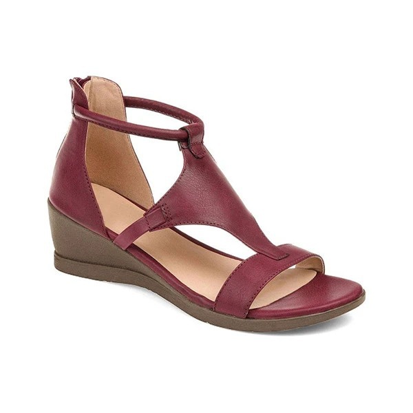 Sandales décontractées à bride en T et talon compensé bas pour femme