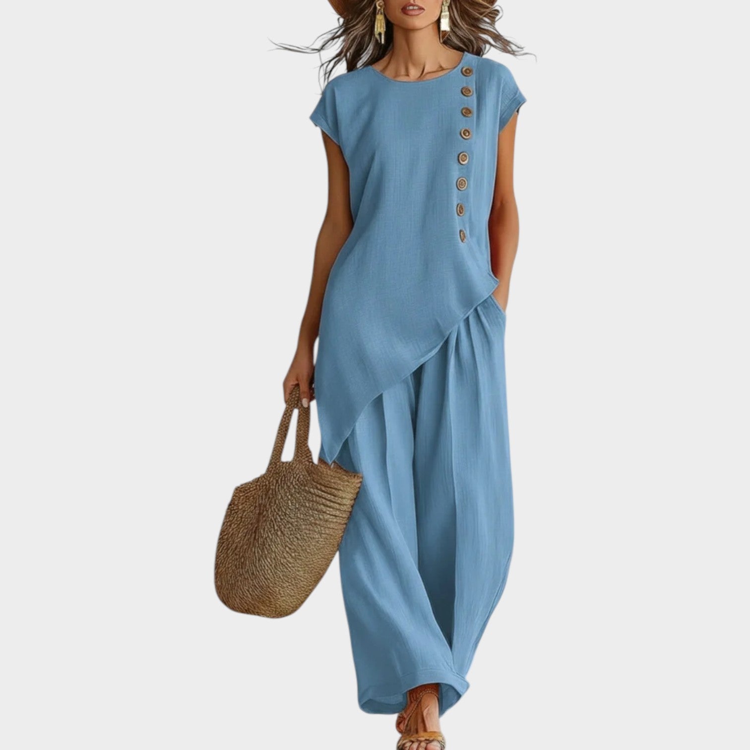 Asymmetrical Button Two-Piece Set