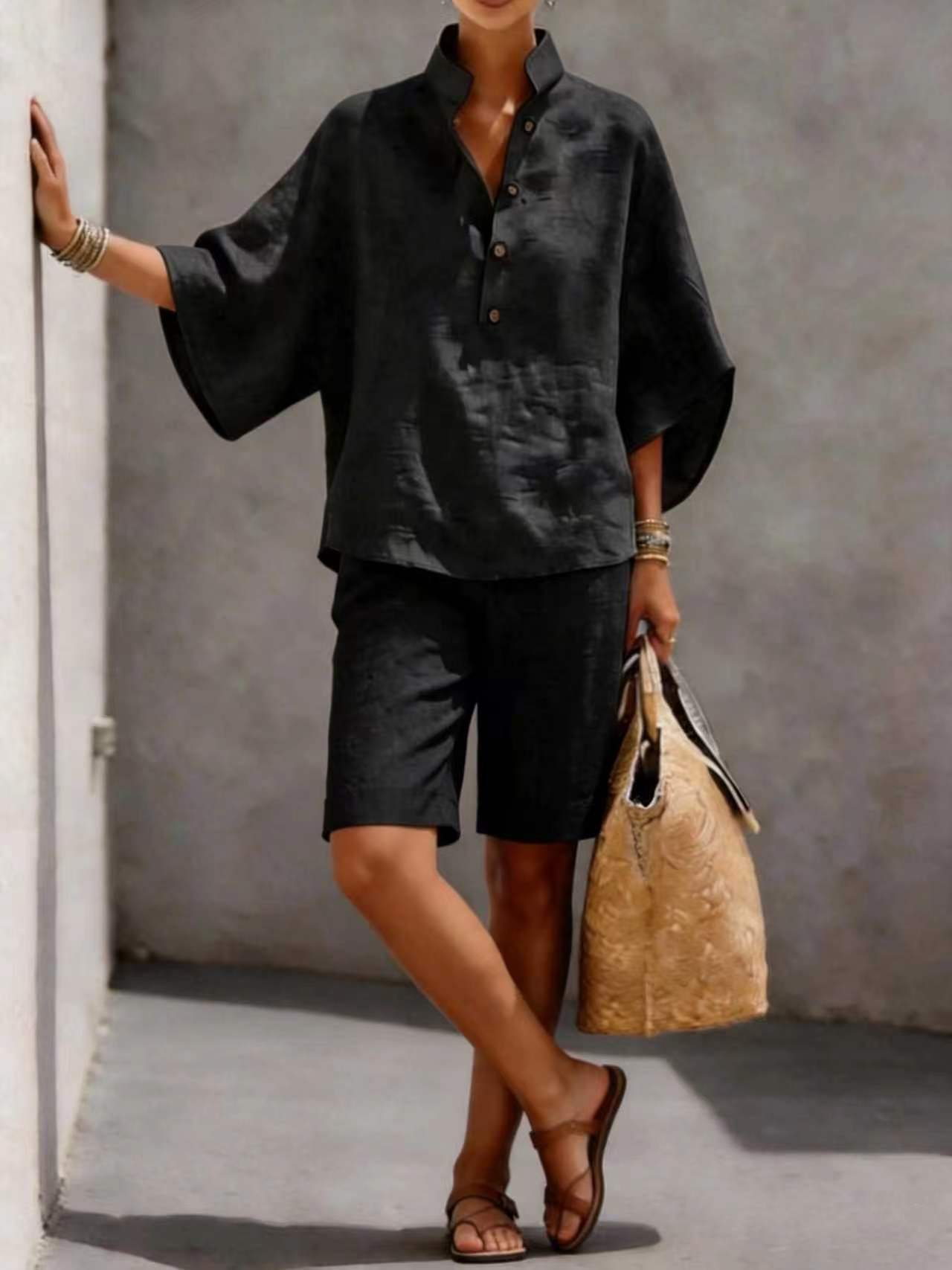 ✨Last Day 70%OFF✨Casual and comfortable linen short-sleeved top and shorts two-piece set