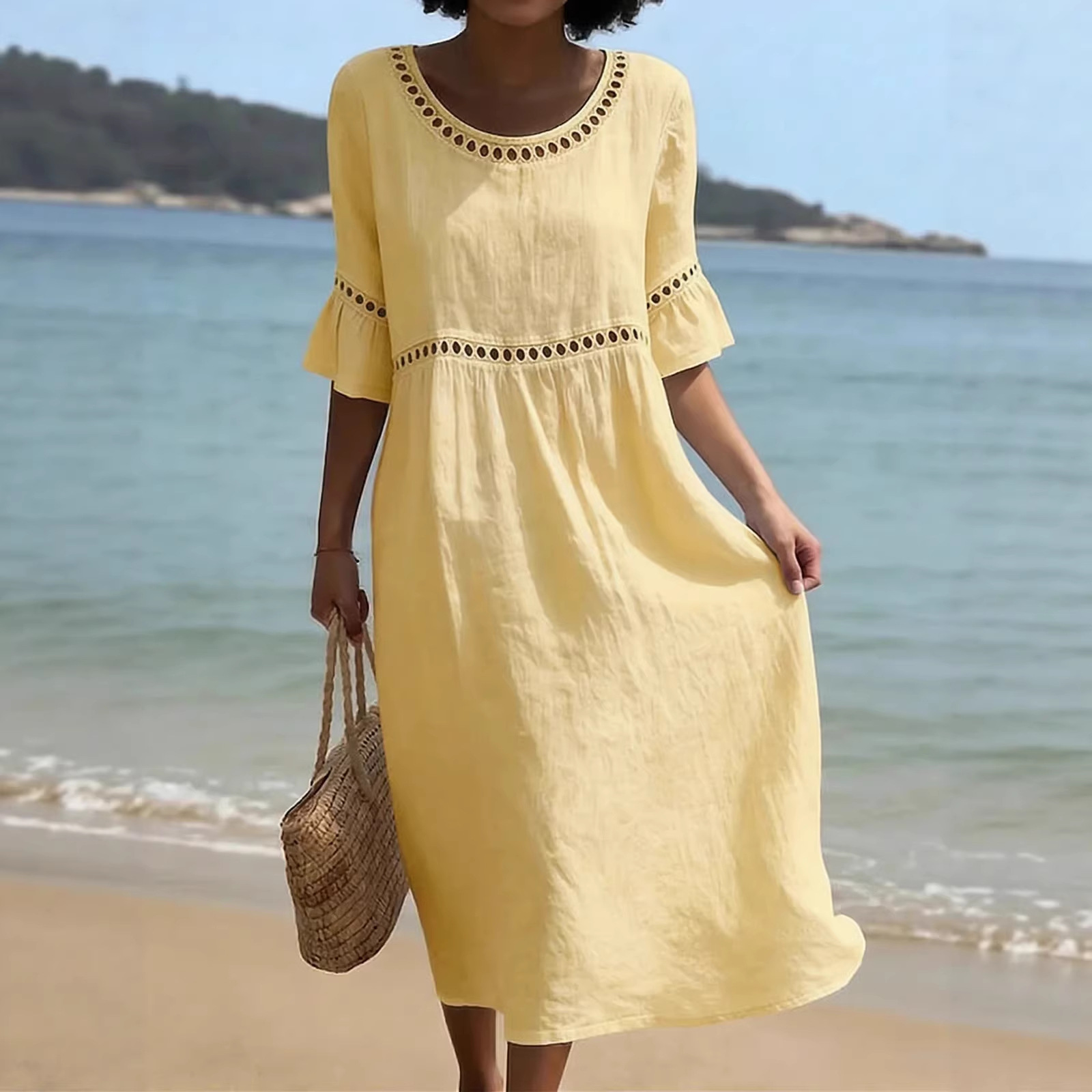 👗Women's Loose-fitting Linen And Cotton Dress, hides belly and flatters your figure