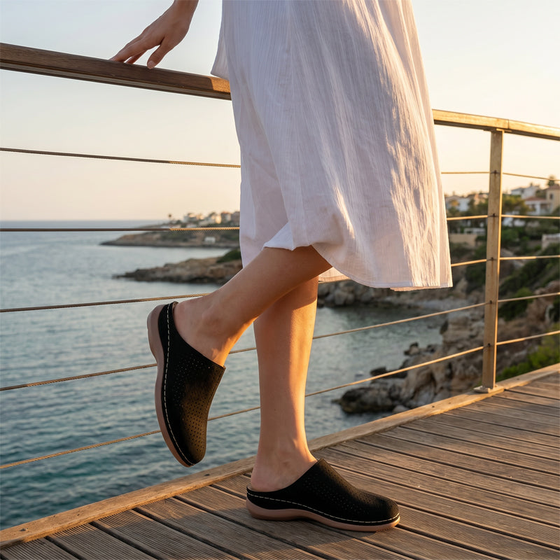 👡 Mules à semelle compensée perforées pour femme – Confortables, chics et faciles à enfiler 🌿