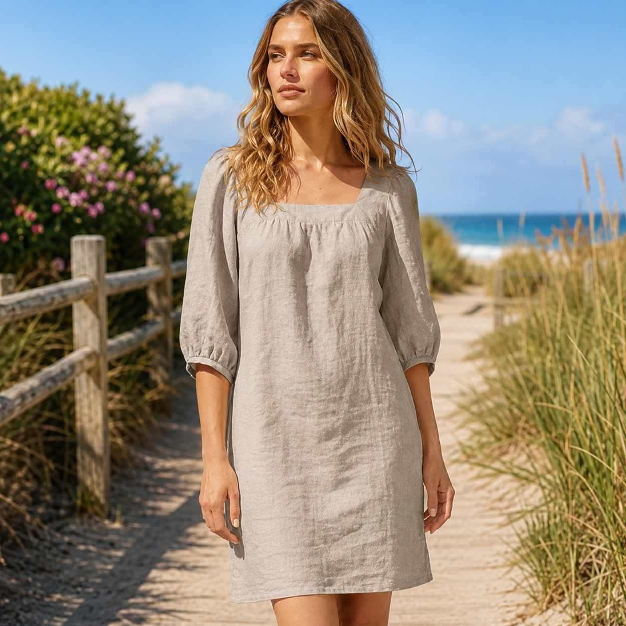 🌿 Effortless Summer Style — Women’s Relaxed Square-Neck Dress ☀️