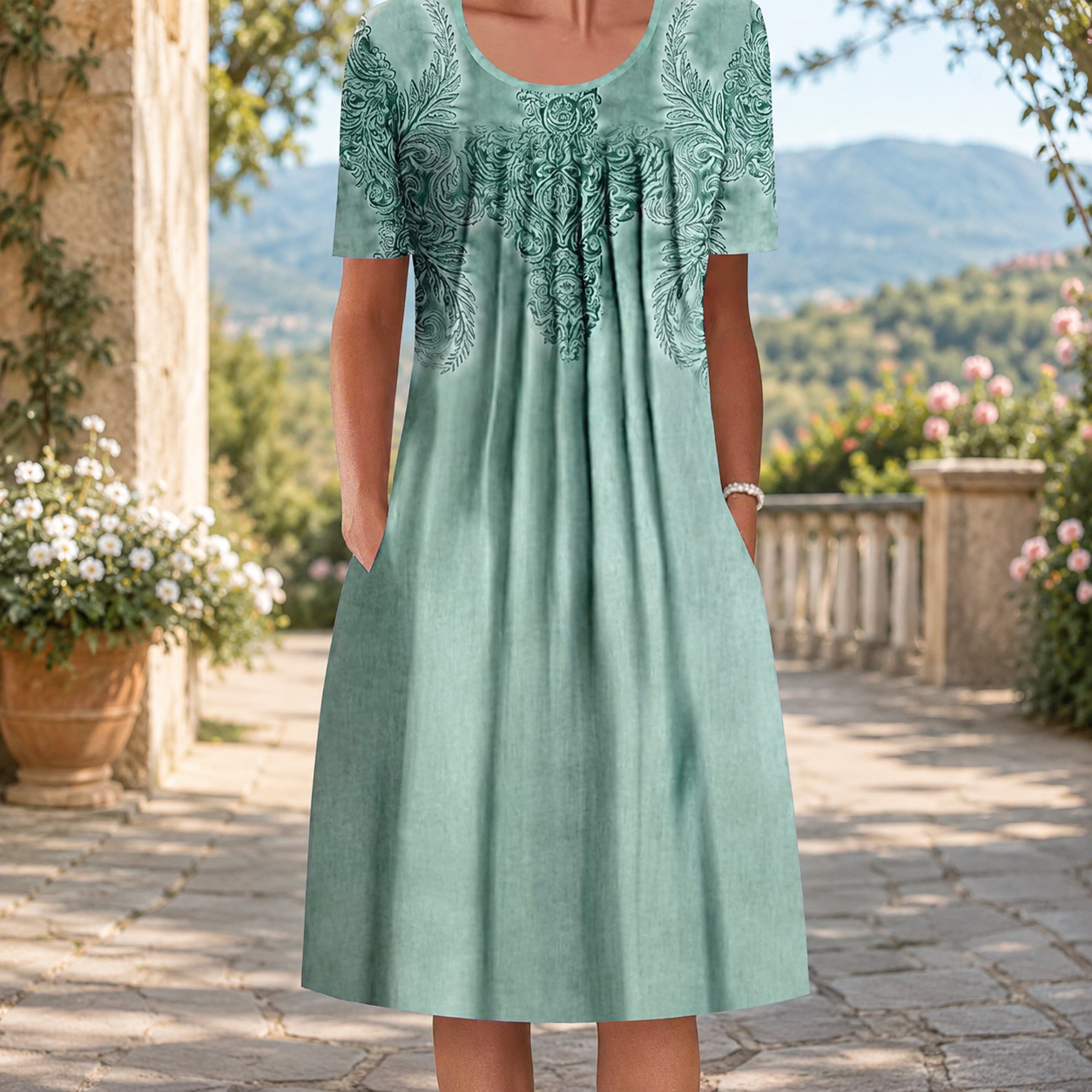 🌸 Luftiges Damenkleid mit floralen Designs und praktischen Taschen