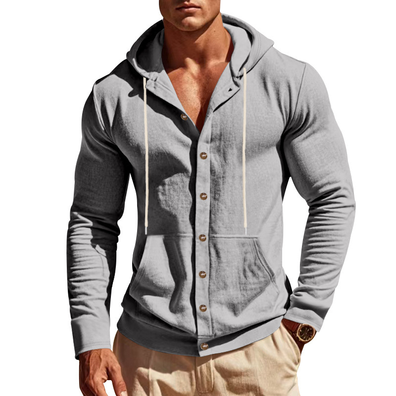 Men's Loose-Fit Linen Hoodie Shirt