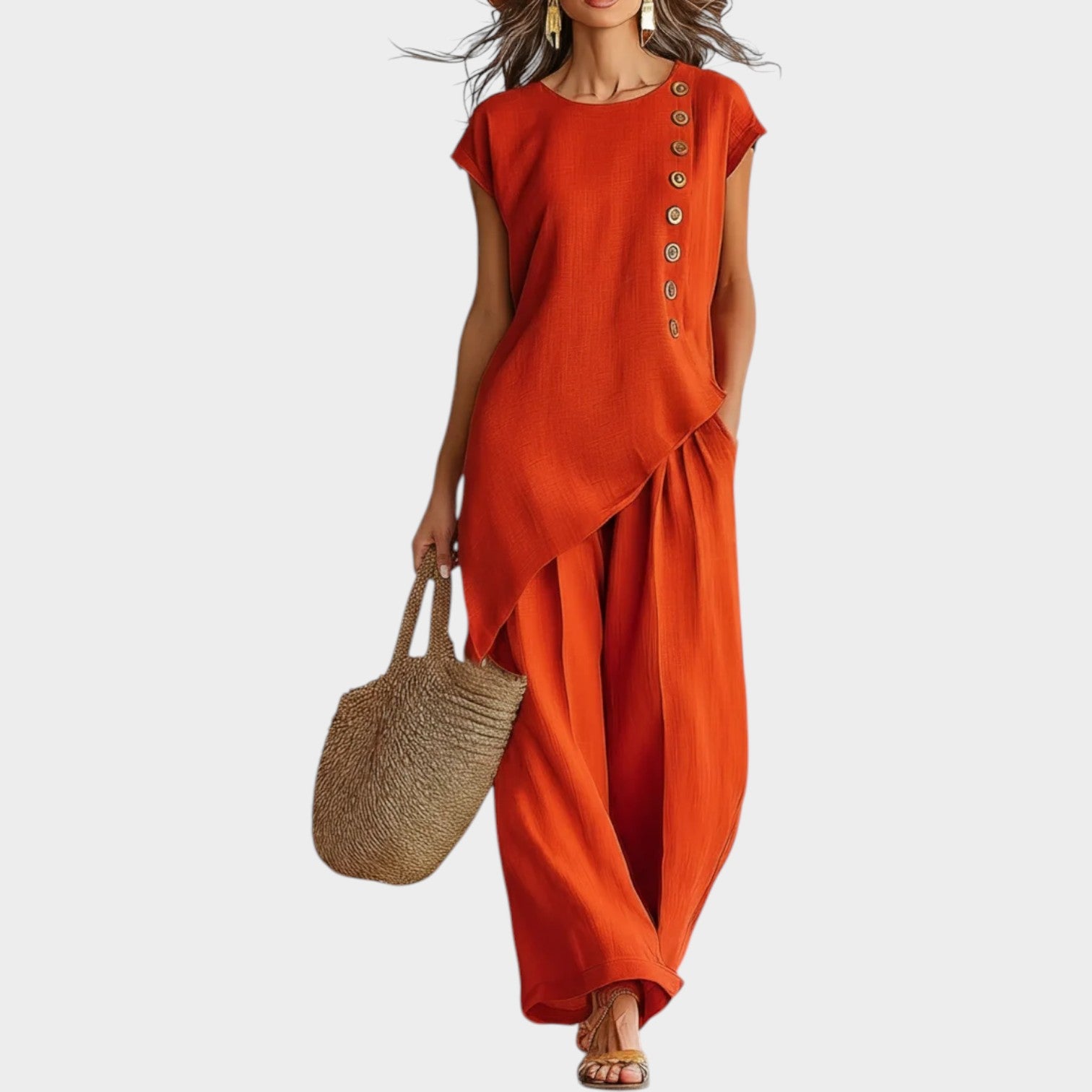 Asymmetrical Button Two-Piece Set