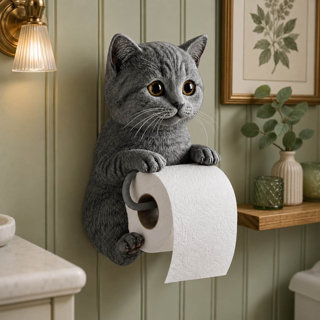 🐾 Cute Cat Toilet Paper Holder – Whimsical Wall Décor with Practical Roll Storage 😻