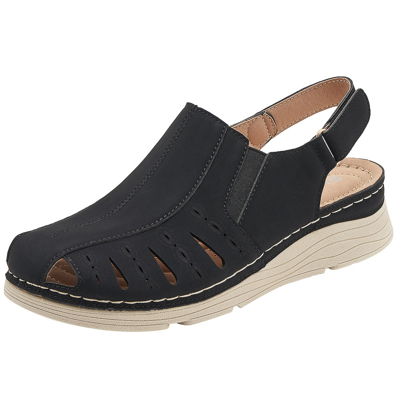 Sandales de marche orthopédiques décontractées à talon compensé et à bout ouvert, avec fermeture Velcro