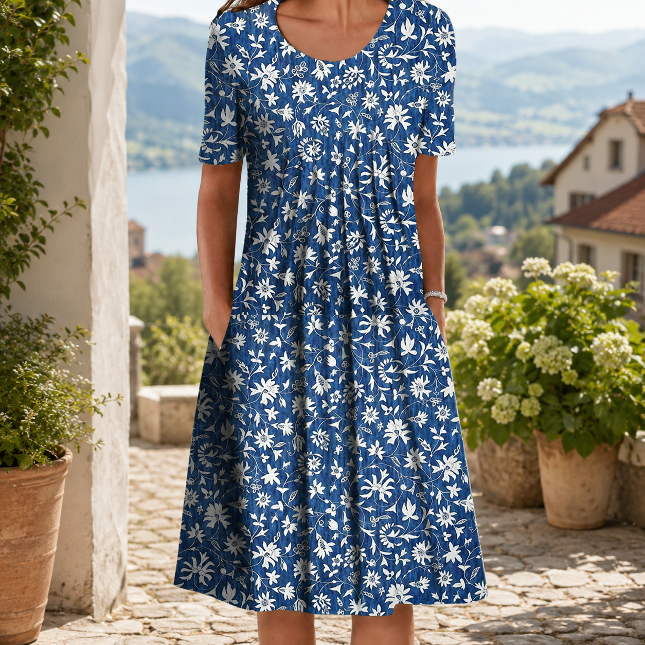 🌸 Luftiges Damenkleid mit floralen Designs und praktischen Taschen