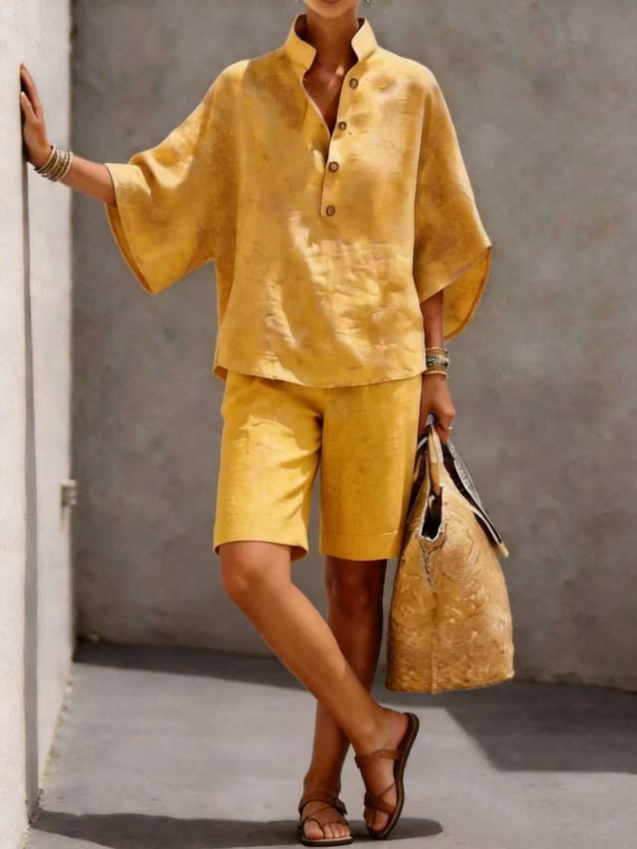 ✨Last Day 70%OFF✨Casual and comfortable linen short-sleeved top and shorts two-piece set