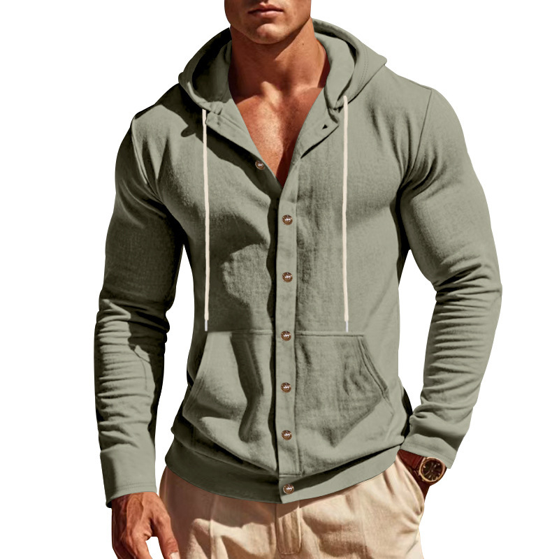 Men's Loose-Fit Linen Hoodie Shirt