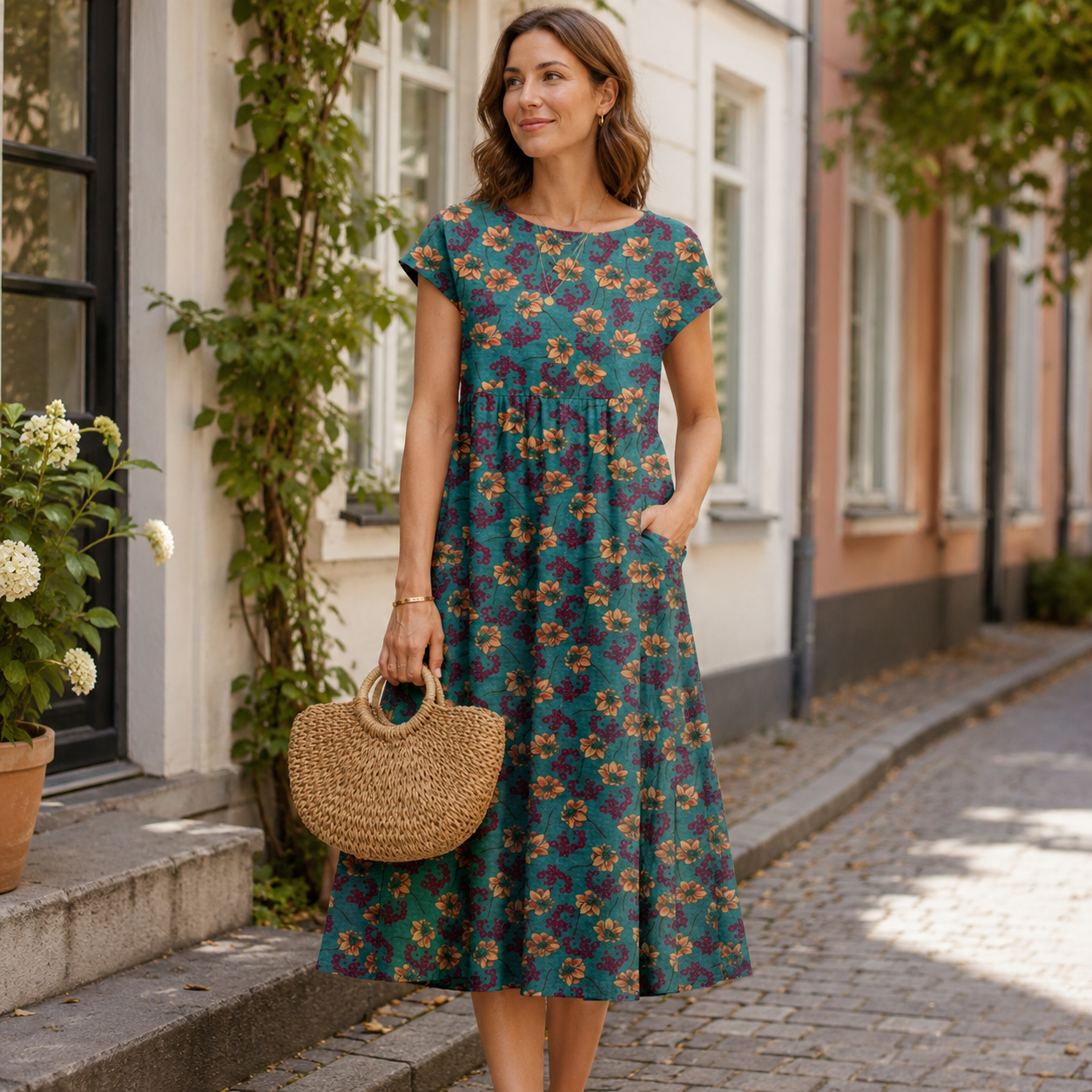 🌸 Locker, Farbenfroh & Bequem – Feminines Printkleid mit Seitentaschen für entspannte Sommertage 🌿✨