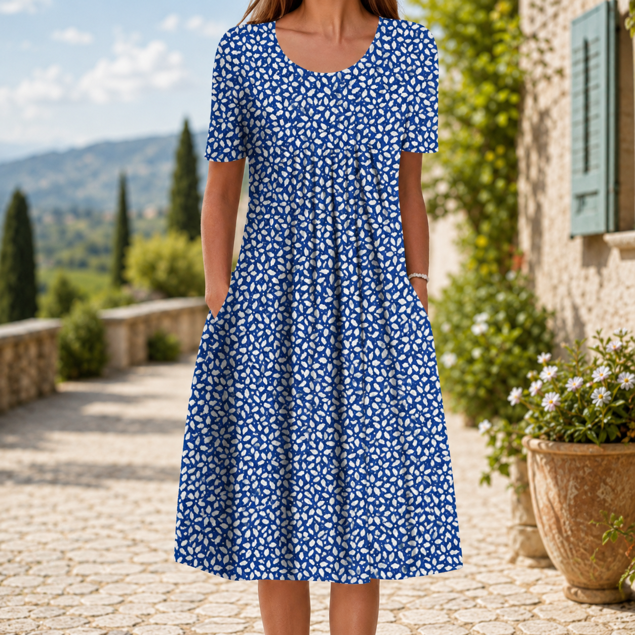 🌸 Luftiges Damenkleid mit floralen Designs und praktischen Taschen