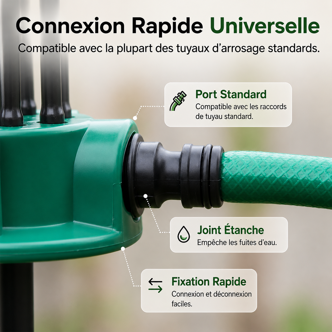 💧 Arroseur de Pelouse Multidirectionnel 360° 🌱 Irrigation de Jardin de Précision avec Buses Flexibles