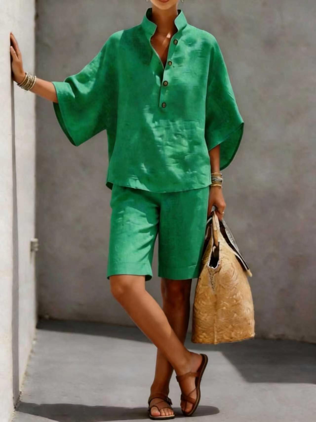 ✨Last Day 70%OFF✨Casual and comfortable linen short-sleeved top and shorts two-piece set