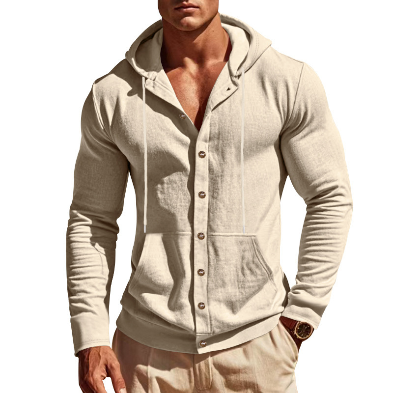 Men's Loose-Fit Linen Hoodie Shirt