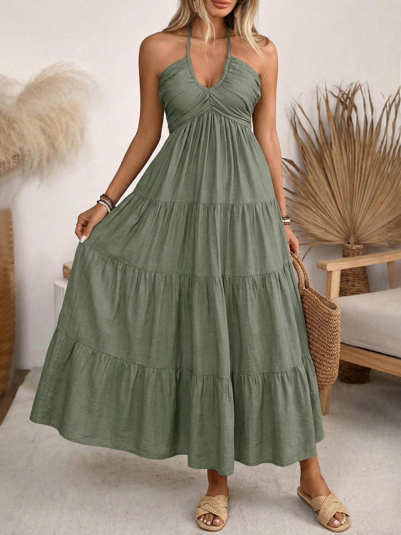 👗Women's Loose-Fit Backless Linen Vacation Dress