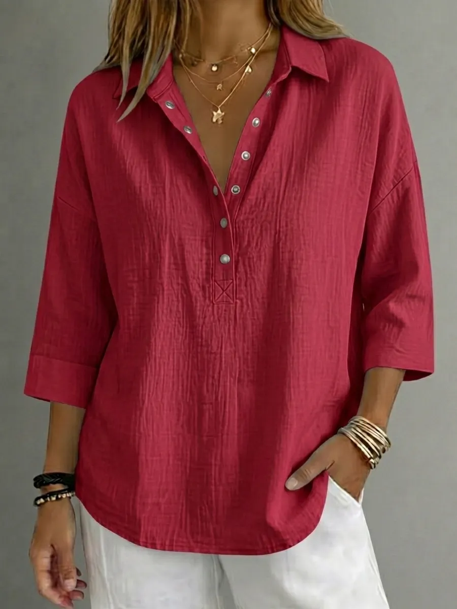 🌹New Arrival🔥 Women's Casual Linen Blend Henley 3/4 Sleeve Shirt