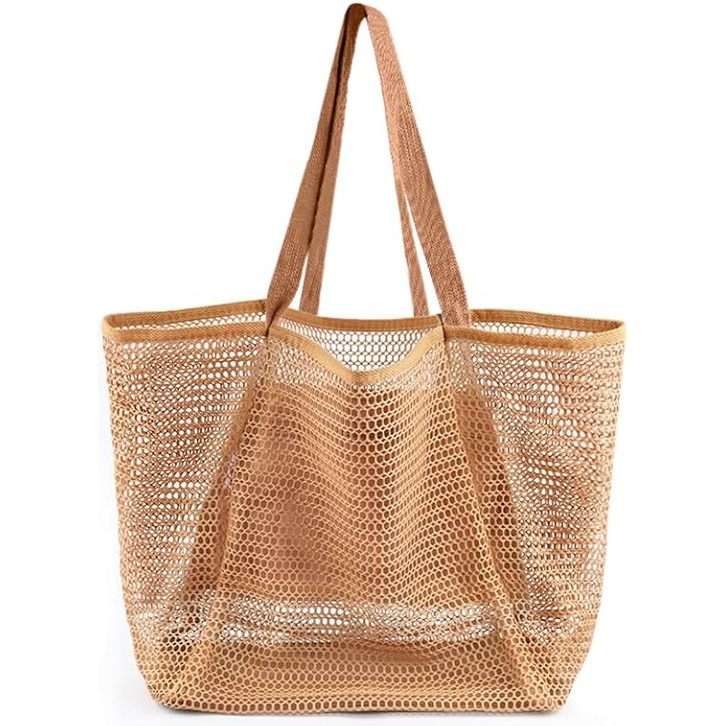 Beach Bags for Women, Summer Travel Mesh Tote Bag with Large Inner