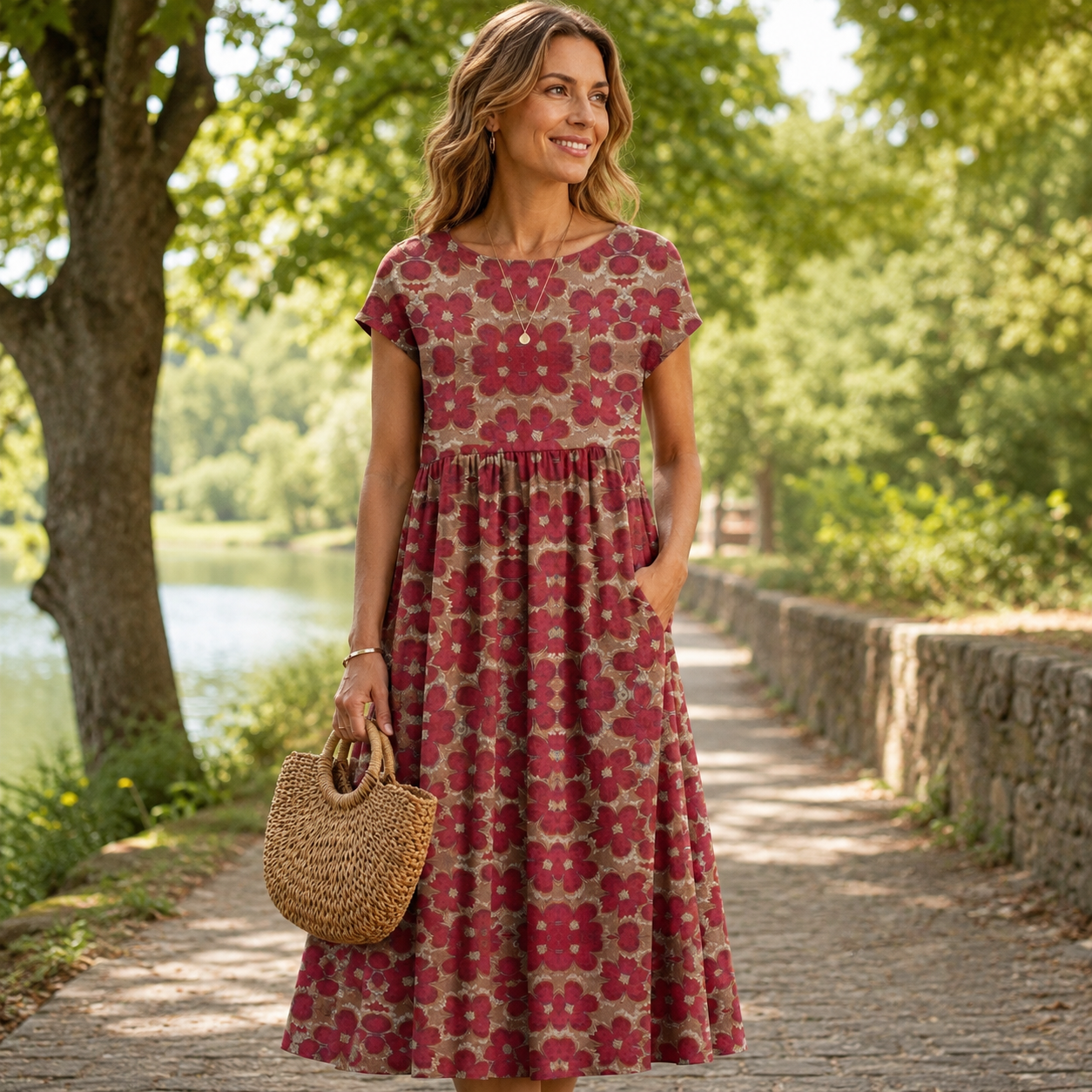 🌸 Locker, Farbenfroh & Bequem – Feminines Printkleid mit Seitentaschen für entspannte Sommertage 🌿✨