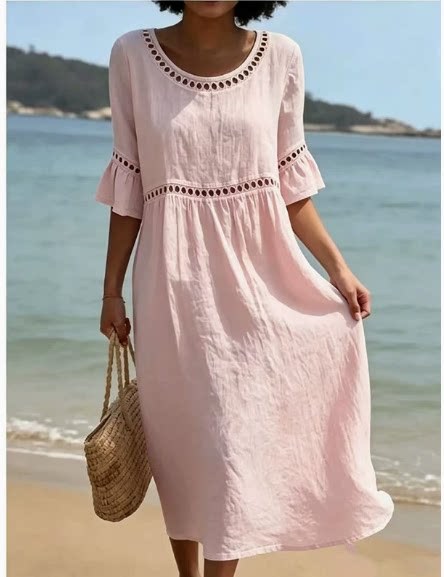 👗Women's Loose-fitting Linen And Cotton Dress, hides belly and flatters your figure