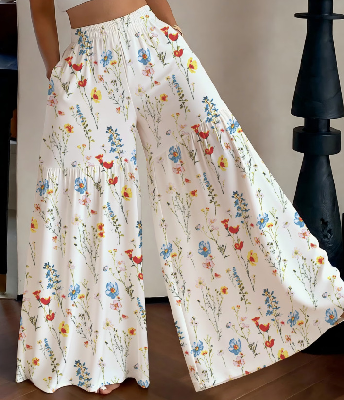 Pantalon droit ample à taille haute pour femme