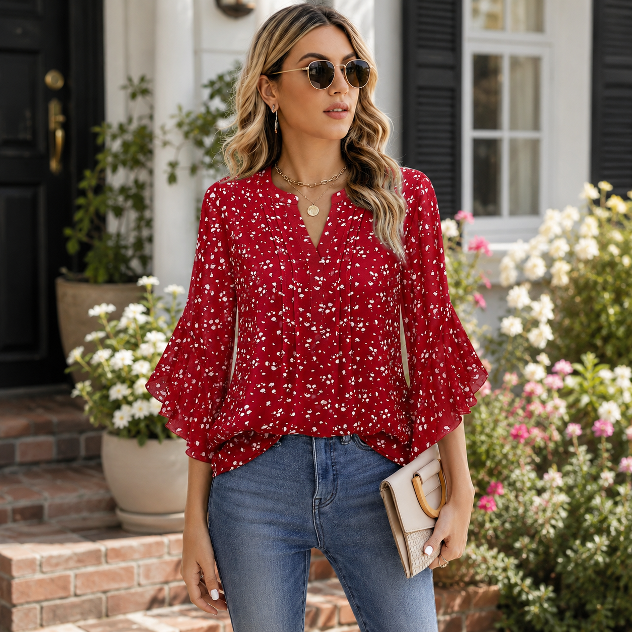 ✨ Elegant Ruffle Sleeve Blouse – Lightweight, Flowy & Effortlessly Chic 🌸