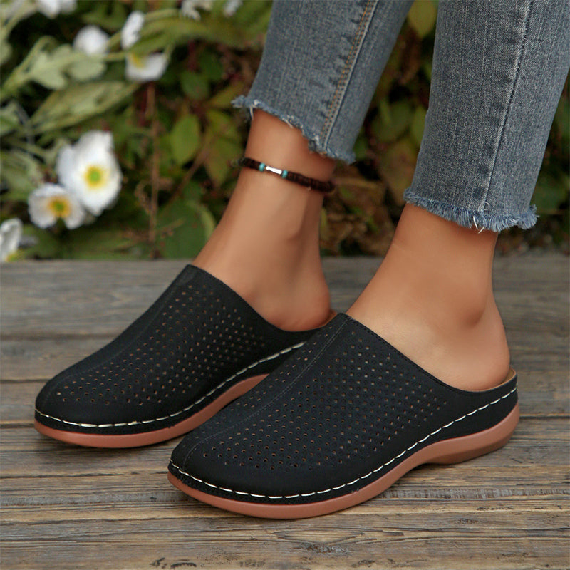 👡 Mules à semelle compensée perforées pour femme – Confortables, chics et faciles à enfiler 🌿