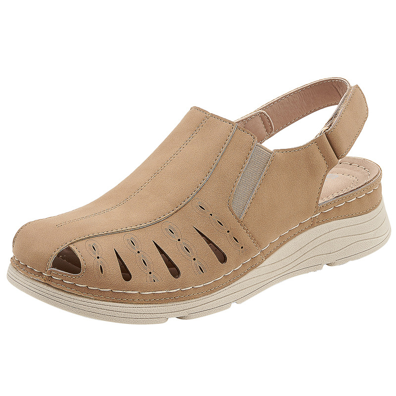 Sandales de marche orthopédiques décontractées à talon compensé et à bout ouvert, avec fermeture Velcro